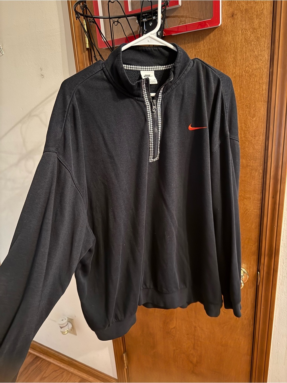 Nike Men’s Black Quarter-Zip Pullover with Red Swoosh